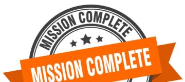 mission complete label. mission complete orange band sign. mission complete